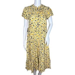 Topshop Dress Womens 4 Petite Yellow Black Daisy Print Grandad‎ Shirt Dress Boho